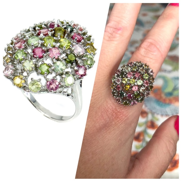 Genuine Unheated Round Tourmaline 3mm 14K White Gold Plate 925 Silver Ring 8 - Picture 3 of 17